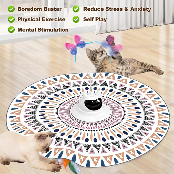 Cat Feather Wand Toys Enhanced Suction Cup Interactive Cat Toy Auto-Swing Cat Wand Toy with 3PCS Replacement Teaser Refills with Bell Bird/Ribbon/Worm