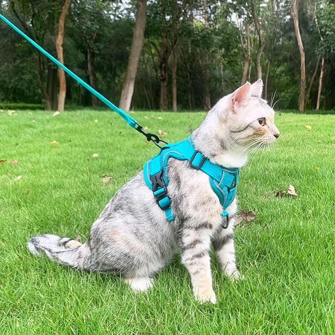 Cat Harness and Leash Set Escape Proof Tactical Extra Large Kitten Harness Emotional Support Cat Vest, Turquoise, XL