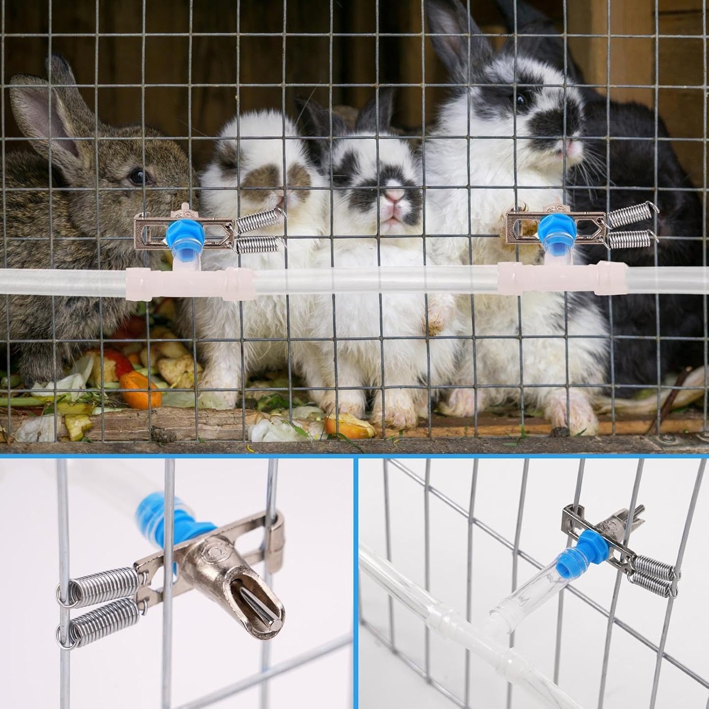 Automatic Rabbit Watering System, Rabbit Waterer Kit System Gravity Fed Include 6 Sets of Nipple Drinkers and 16 Feet of ID 5/16" Hose