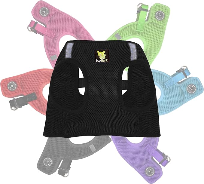 EcoBark Step in Dog Harness - Eco-Friendly Toy Breed Dog Harnesses for XS and Small Dogs - Reflective and Adjustable Mini Body Halter Vest -Tiny Soft Mesh Toy Breed Harness (Black, Small)