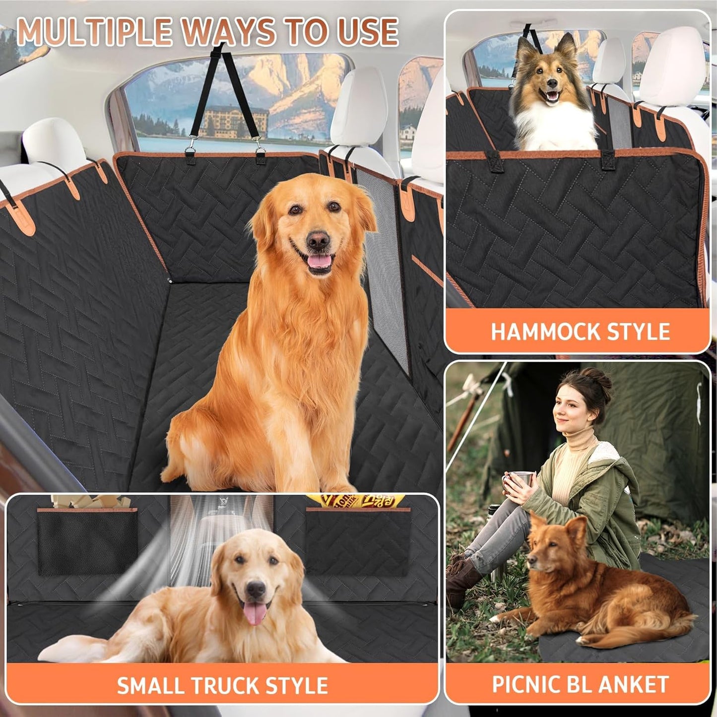 Dog Car Seat Cover for Back Seat,100% Waterproof & Scratchproof Back Seat Pet Cover for Dogs,5MM PP Board Hard Bottom Dog Bed for Car,Supports 400lbs Back Seat Extender for Dogs for Car/SUV