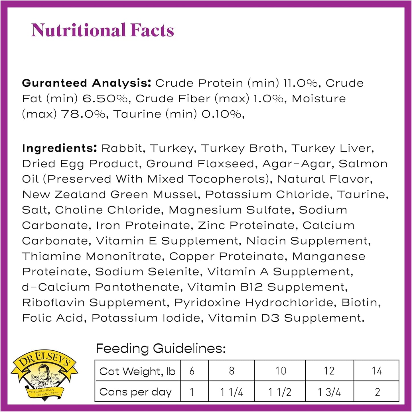 Dr. Elsey's cleanprotein Original Rabbit & Turkey Recipe Wet Cat Food, 2.75oz Cans, (Pack of 24)