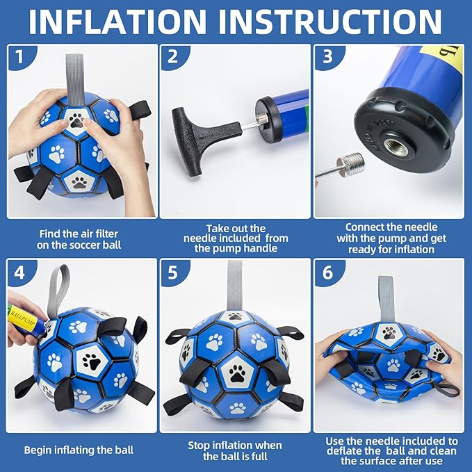 QDAN Extra Large Dog Toys Soccer Ball - Durable Dog Balls for Extra Large Dogs with Straps, Outdoor Dog Toys, Dog Water Toy, Herding Ball (9 Inch)