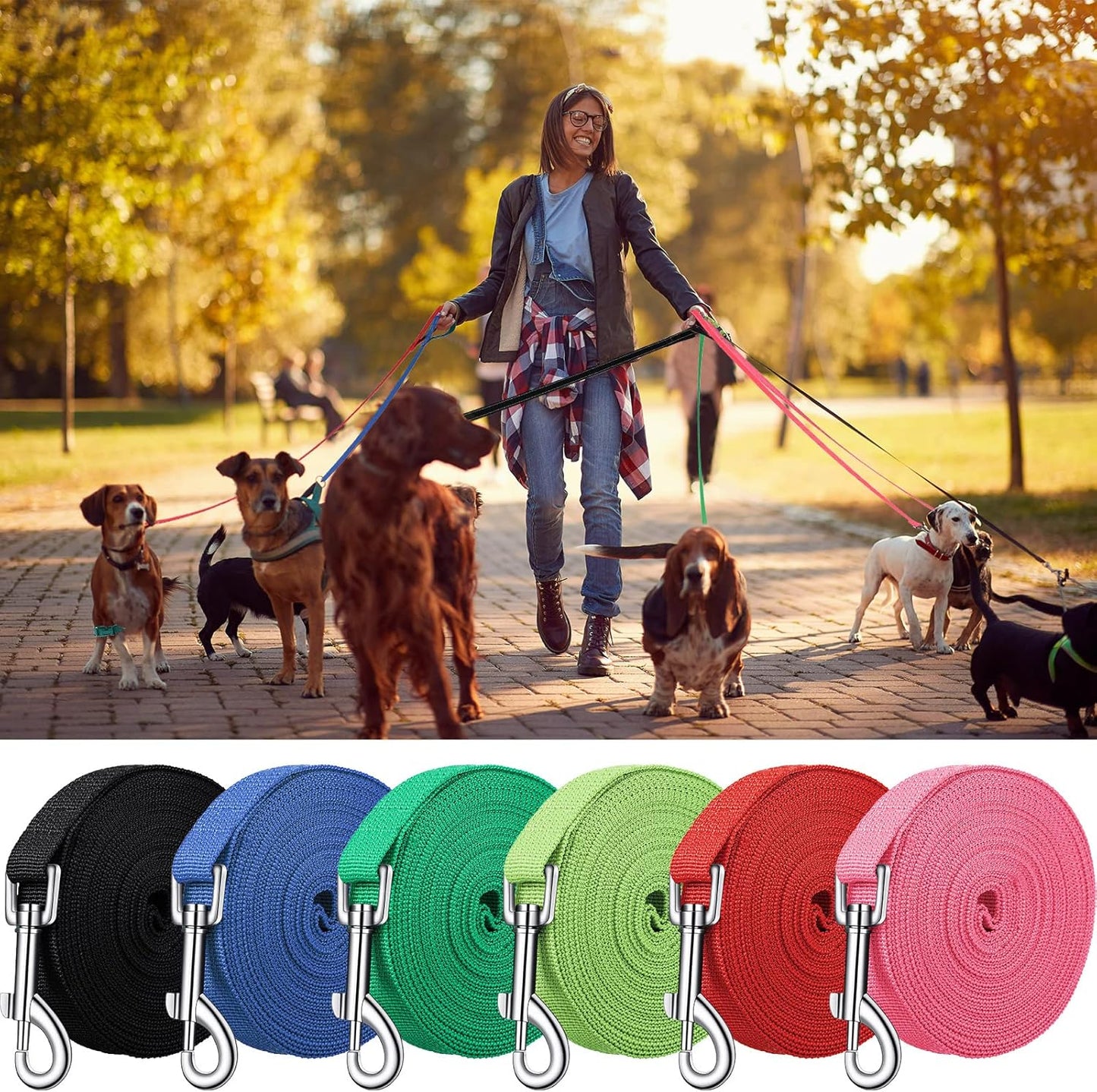 Hillban 36 Pcs Dog Leash Bulk 5 ft Multicolored Puppy Training Leash Slip Pet Traction Nylon Rope for Small Medium Dogs Agility, Yard, Camping, Backyard Play(6 Colors)