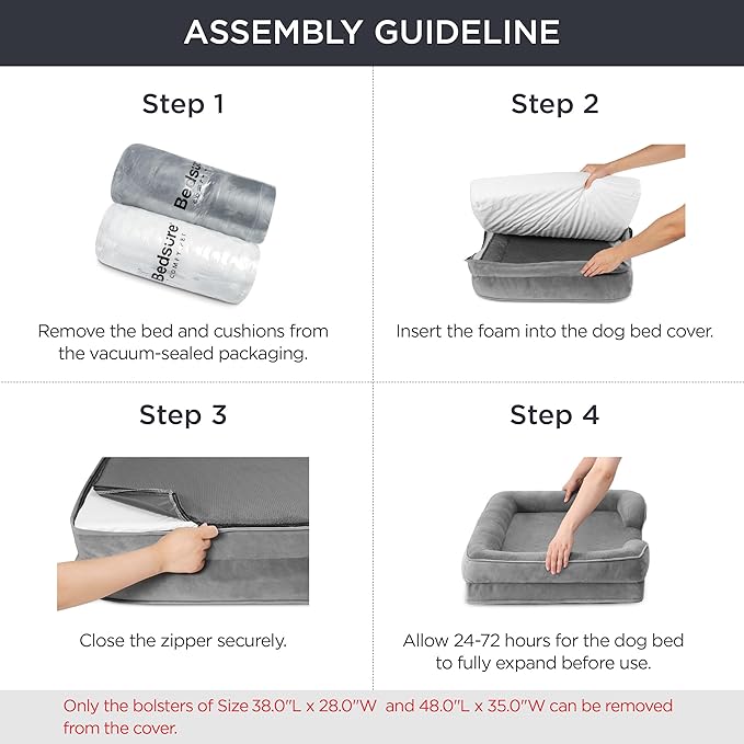 Bedsure L Plus Orthopedic Dog Bed for Large Dogs - Washable Dog Cat Bed Waterproof, L Plus Big Comfort Dogs Couch Sofa with Washable Removable Cover, Pet Bed with Nonskid Bottom, Dune Haze Blue, 38"