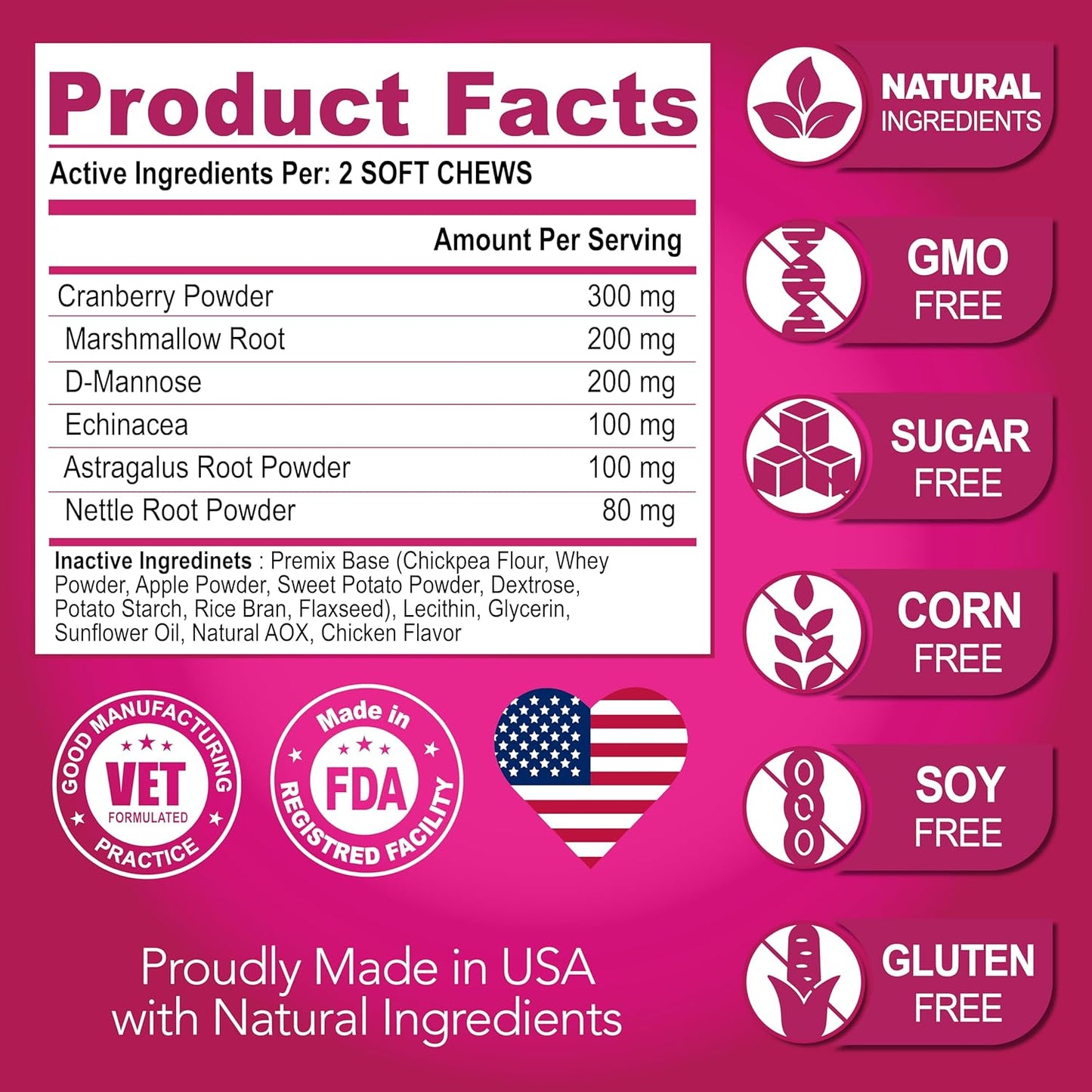 Dog UTI Treatment - Cranberry Supplement for Dogs UTI - Bladder Control - Urinary Tract Infection Treatment Medicine - Cranberry Supplement Vitamins Multivitamin Chews - Made in USA