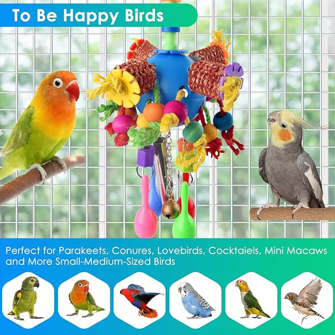 KATUMO Parrot Toys, Parakeet Foraging Shredder Hanging Toys Bird Ball Treats for Conure Mini Macaw Cockatiel Lovebird Small-Medium Birds