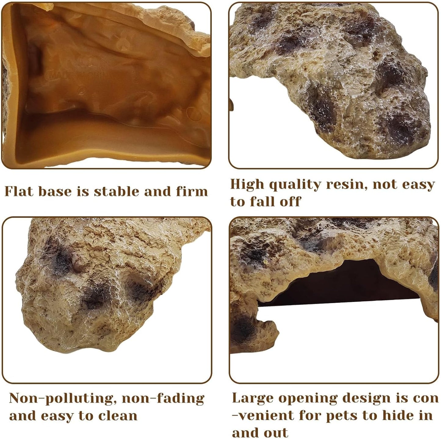 Hamiledyi Reptile Rock Hide Cave Reptile Hide Leopard Gecko Hide Bearded Dragon Hideout Terrarium Habitat Decor Reptile Hideout for Snake Lizard Gecko Turtle Hermit Crab Frog (M)