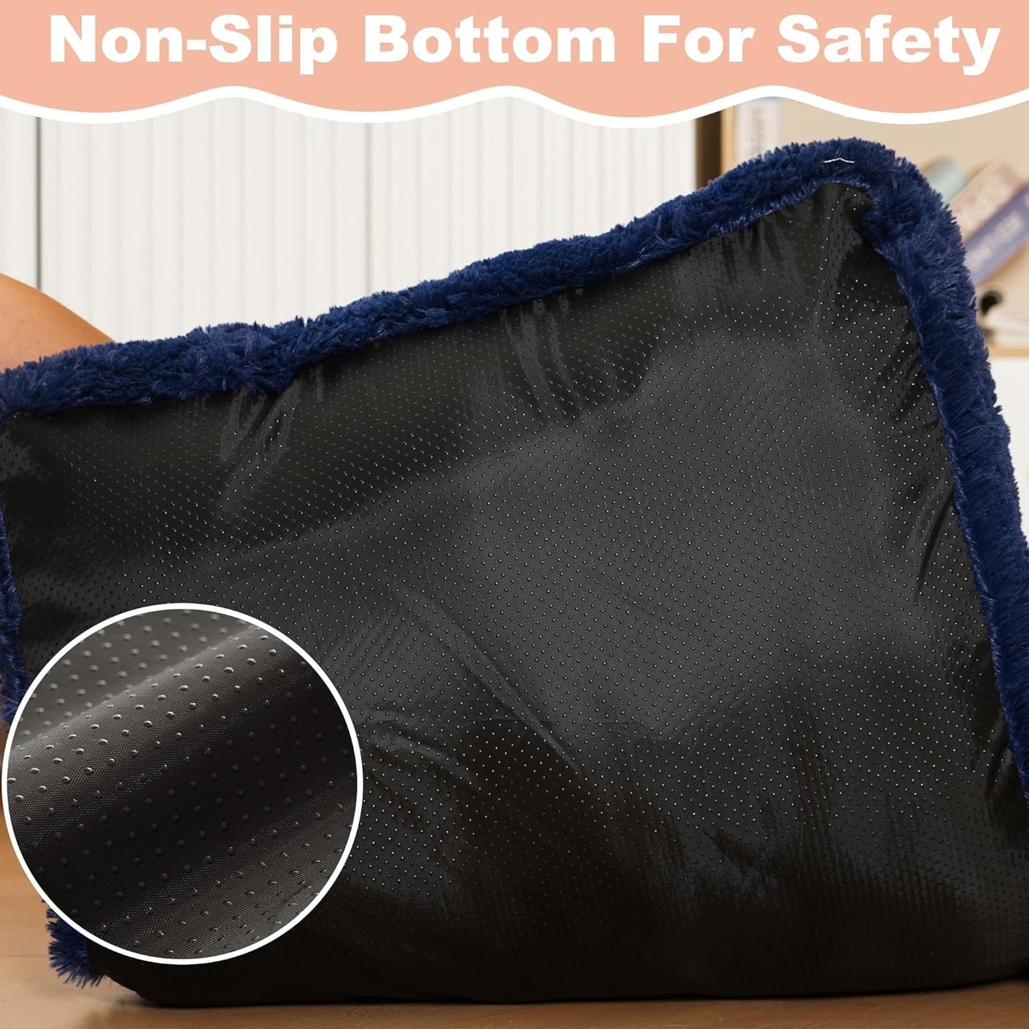 Bedfolks Waterproof Dog Crate Pad, Plush Dog Kennel Bed with Removable Cover, Faux Fur, Washable, 21"x13", Dark Blue