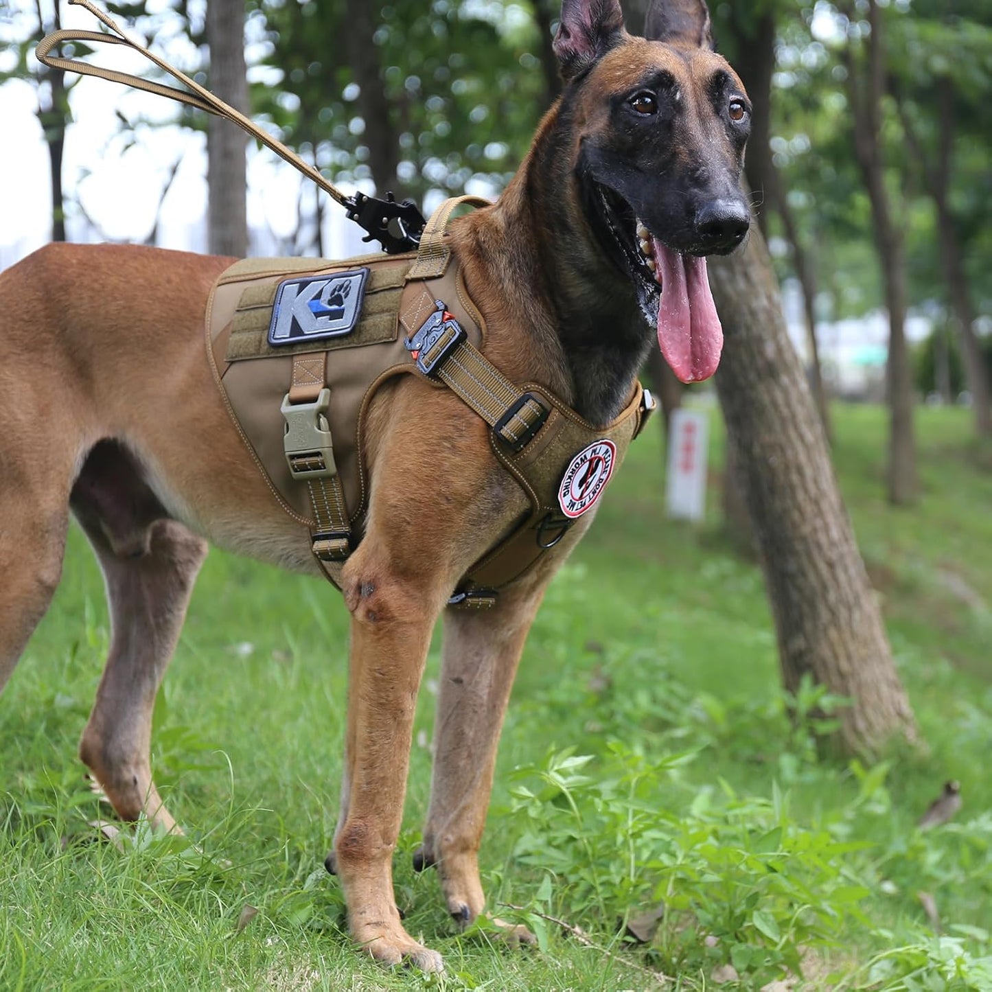 ICEFANG Tactical Dog Harness, Large Size,2X Metal Buckle,Working Dog MOLLE Vest with Handle,No Pulling Front Leash Clip,Hook and Loop Panel (Brown,L (Pack of 1))