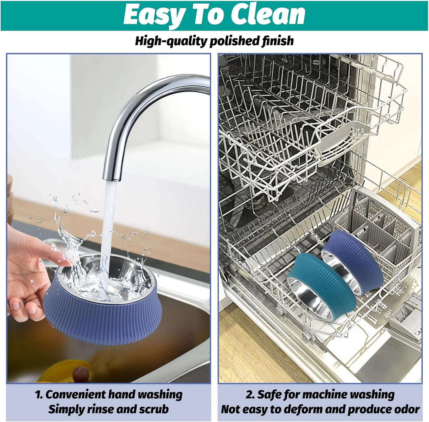 kathson 2PCS Stainless Steel Dog Bowls Set Removable no tip Puppy Food and Water Feeder Bowl Basic Metal Small Dog Bowls for Dogs Cats Rabbit Guinea Pigs Ferret