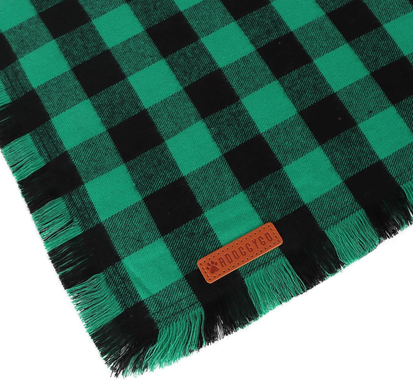 ADOGGYGO Christmas Dog Bandanas with Tassels, Classic Plaid Xmas Scarf Bib, Premium Cotton Fabric, Red Green Plaid Christmas Bandanas for Small Dogs (Small)