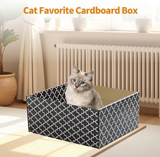 Larger Cat Scratcher Box, Heavy Duty Cat Bed with 3 Pack Refillable Double-Sided Cardboard Scratch Pad for Indoor Cats