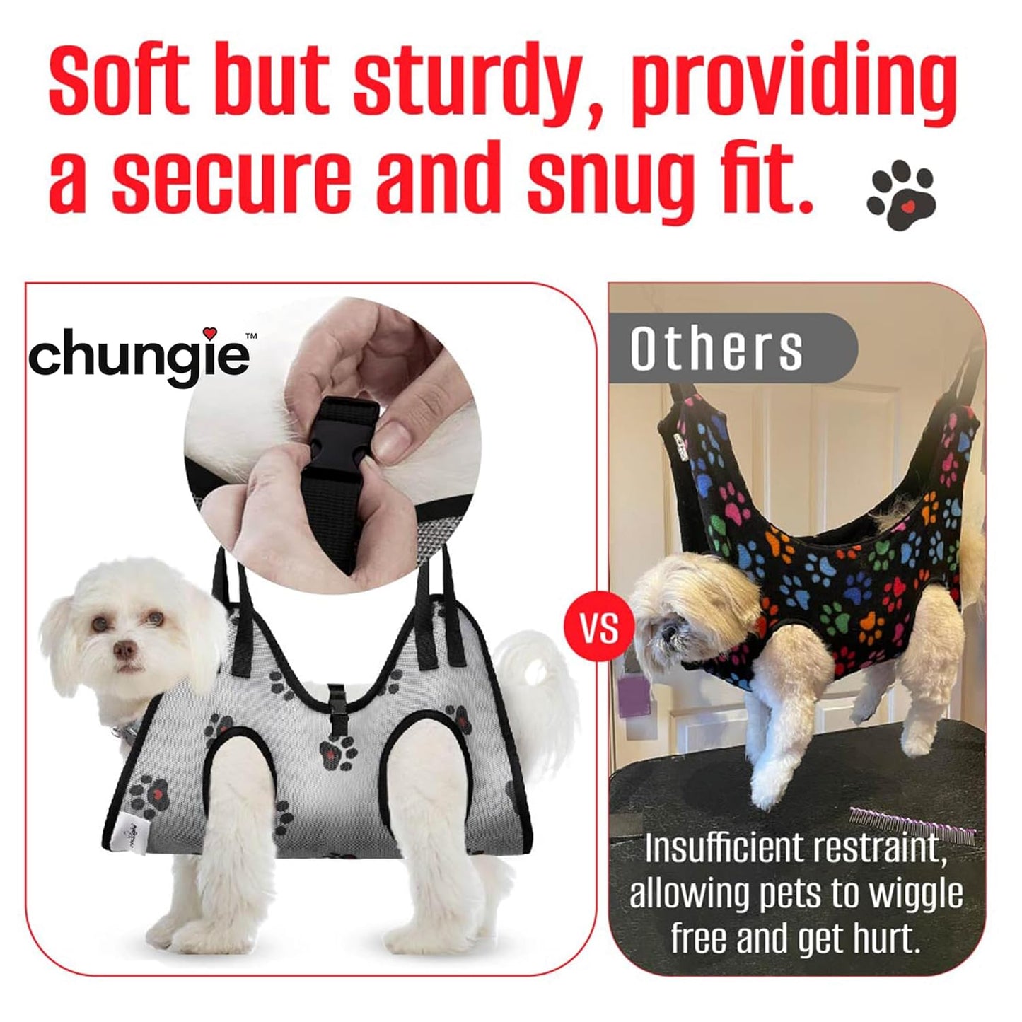 Dog Grooming Hammock for Large Dogs โ Dog Restraint for Nail Trimming with Pet Nail Clipper โ Dog Sling for Grooming, Dog Hammock for Nail Cutting & Grooming Harness (Legs Spacing:13-16โ)/Max W:60lb)