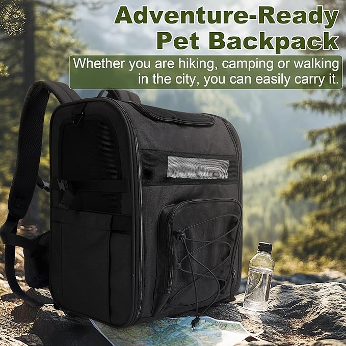 Dog Carrier Backpack for Small Dogs – Breathable and Comfortable Pet Travel Bag with, Safety Buckle and Adjustable Straps, Ideal for Hiking and Outdoor Adventures, Elevated Pad, Black