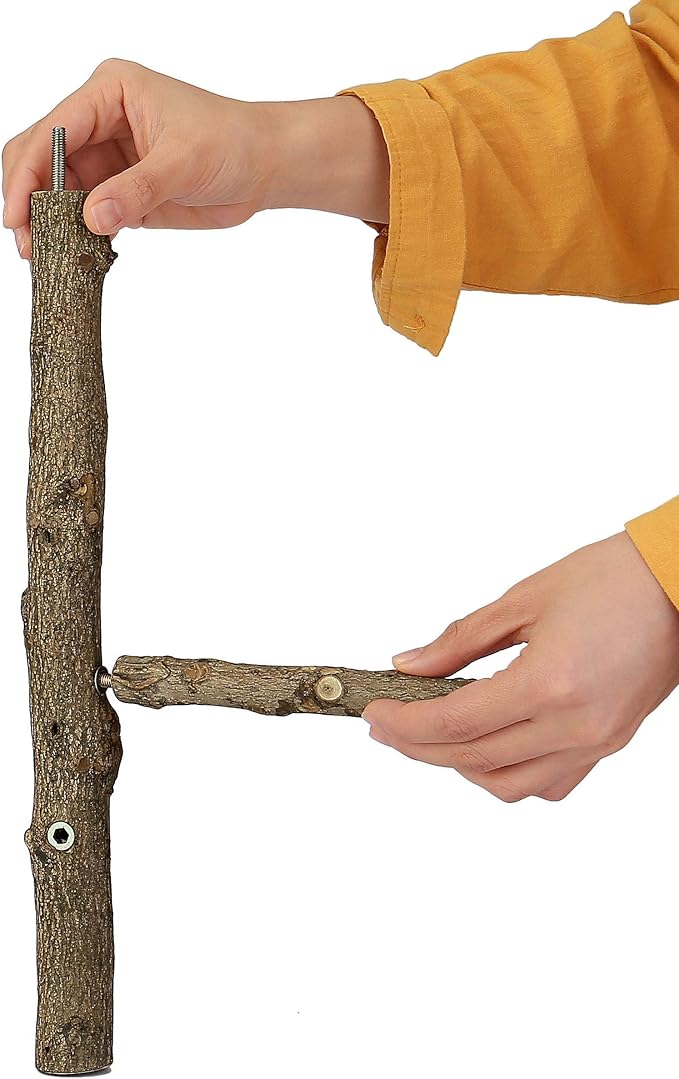 Bird Perch Stand Toy, Natural Wood Parrot Perch Bird Cage Branch Perch Accessories for Parakeets Cockatiels Conures Macaws Finches Love Birds(L: 13.8" Length)