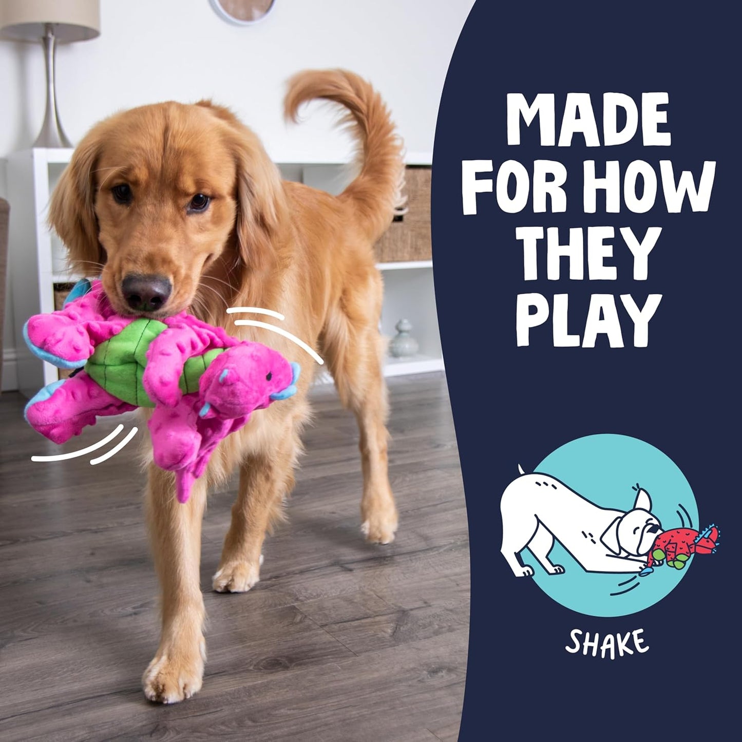 goDog Dragons Squeaky Plush Dog Toy with Chew Guard Technology, Durable Fabric & Squeaker for Active Play, Pink, Large