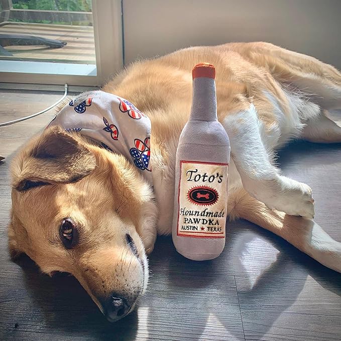 Toto's Plush Squeaky Crinkle Dog Toy - Funny Dog Gifts for Medium, Small and Large Dogs - Cute Stuffed Toys for Dog Birthdays