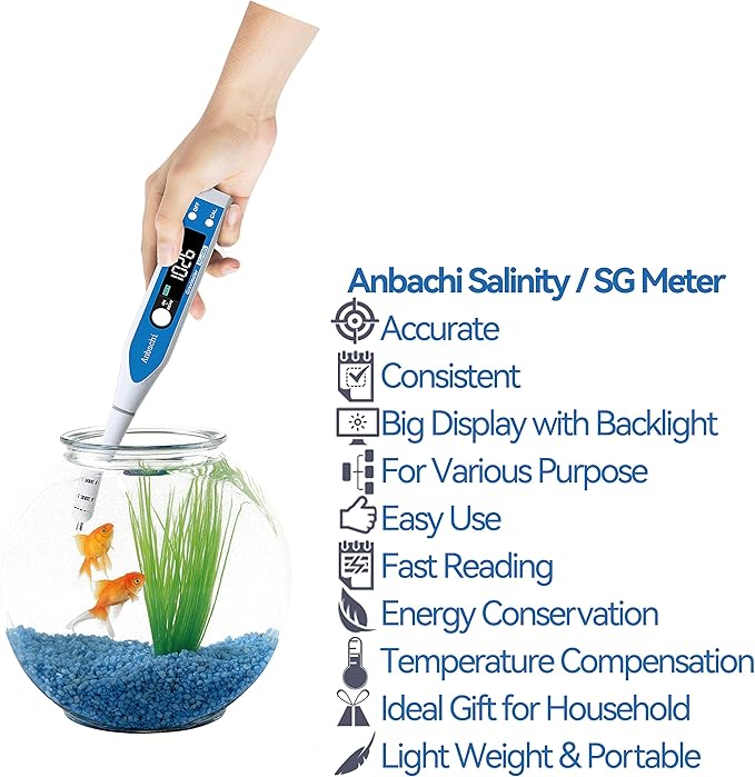Digital Salinity Meter 3-in-1 Saltwater Tester – Specific Gravity, Salinity & Temperature Pen Hydrometer, High Accuracy Water Quality Tester for Aquarium, Marine, Pool, Hydroponics, Aquaculture