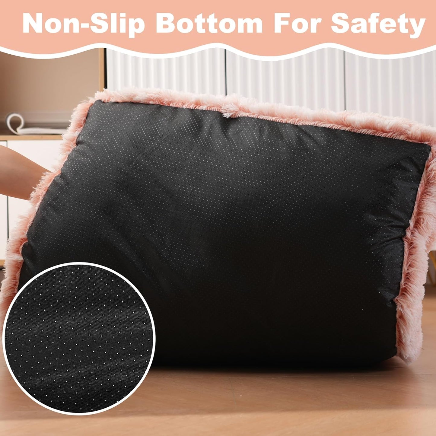 Bedfolks Waterproof Crate Bed, Plush Dog & Cat Bed with Washable Cover, Faux Fur Kennel Pad, 17"x12", Pink