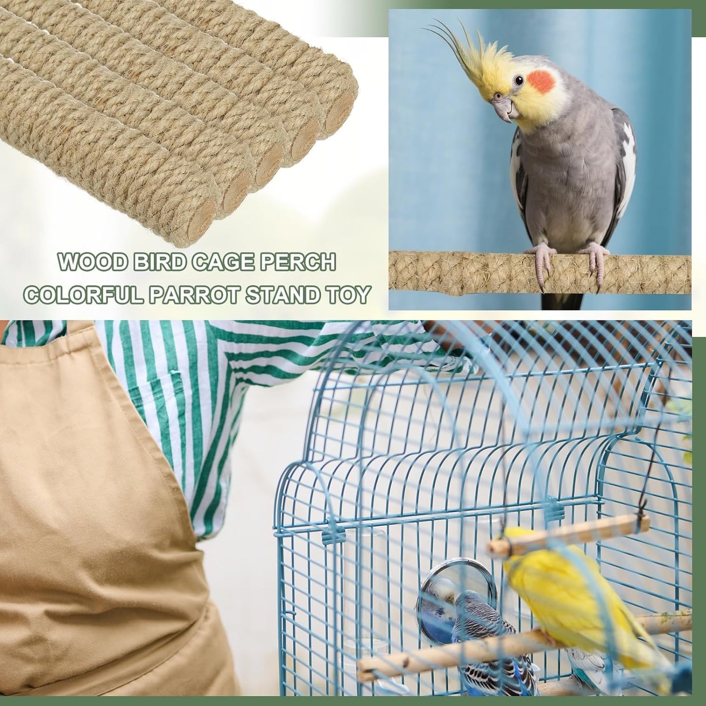 Parrot Perch, Wooden Parrot Perch Stand Toy, Paw Grinding Stick, Bird Cage Accessories, 2 Sizes (Wood Color, 2 Pcs) Birds Toys Intended for Cage/Parakeets/Conure/Budgie