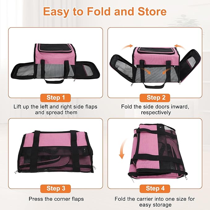 Pet Carrier, Breathable Mesh Design, Soft Cat Carrier with Shoulder Strap, Comfortable Travel Solution, Pink