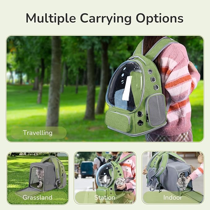 Cat Backpack Carrier for Large Cats, Expandable Cat Bubble Backpack, Dog Carriers for Small Medium Dogs, Airline Approved Pet Carrier for Travel Hiking Outdoor(Green)