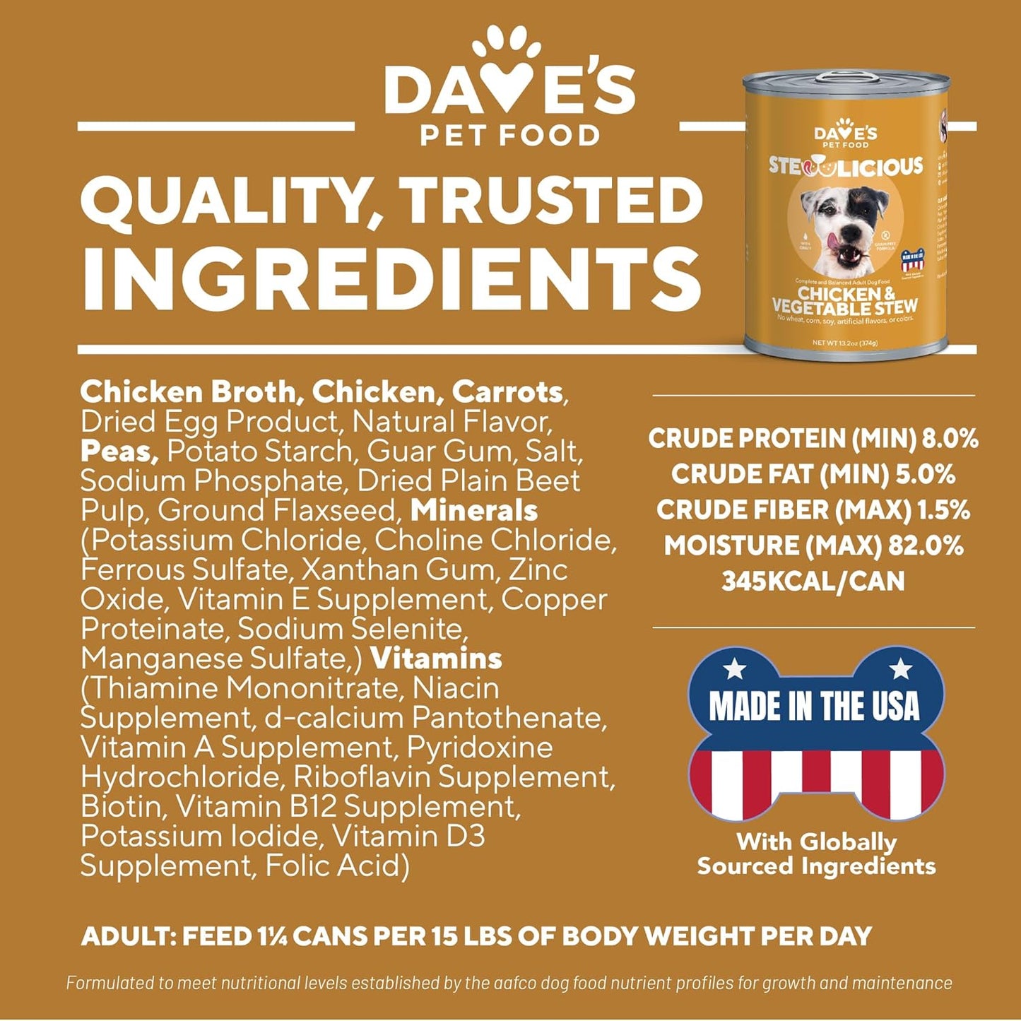 Dave's Pet Food Stewlicious Grain Free Wet Dog Food (Chicken & Vegetable in Gravy), Made in USA Naturally Healthy Canned, Gluten Free Topper, 13.2 oz (12 Pack)