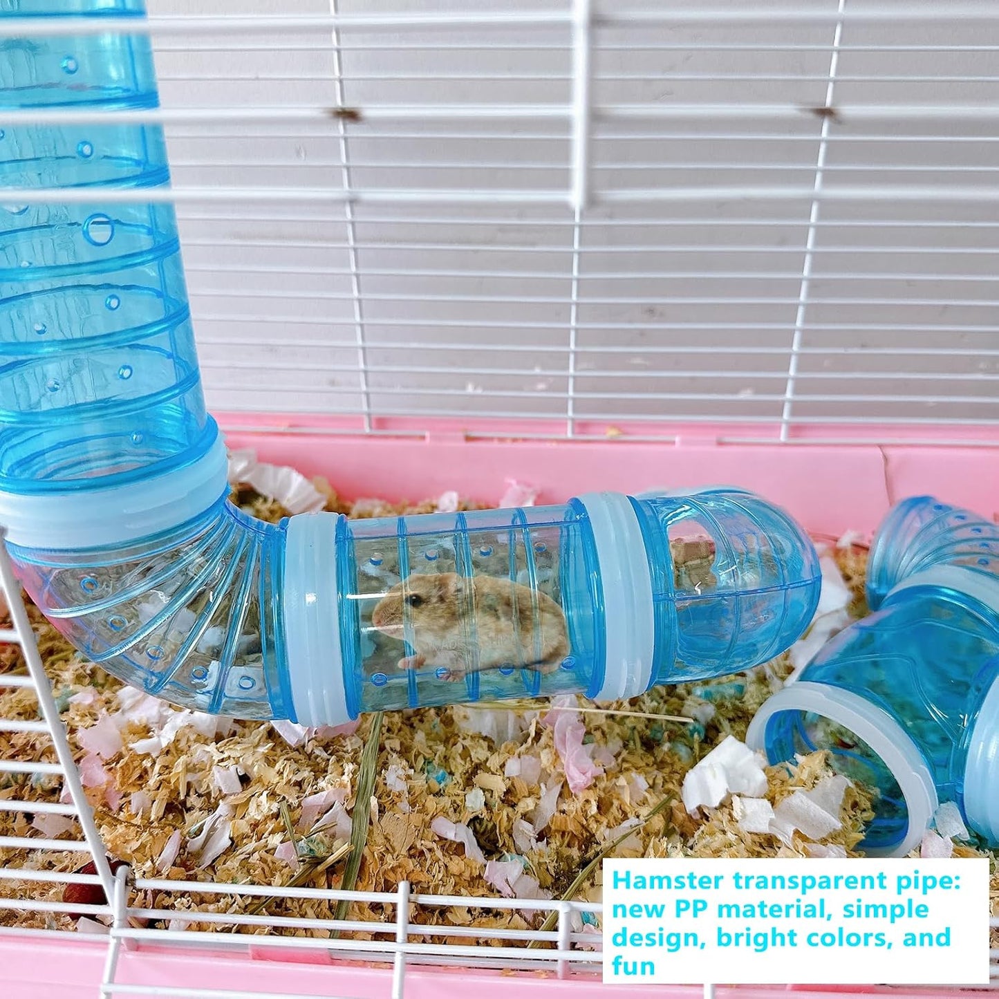 8PCS Hamster Tunnel Tube DIY Assorted Toy Transparent Adventure Pipe Playground Excercise Set for Mouse Syrian Hamster Gerbil Rat (Blue)