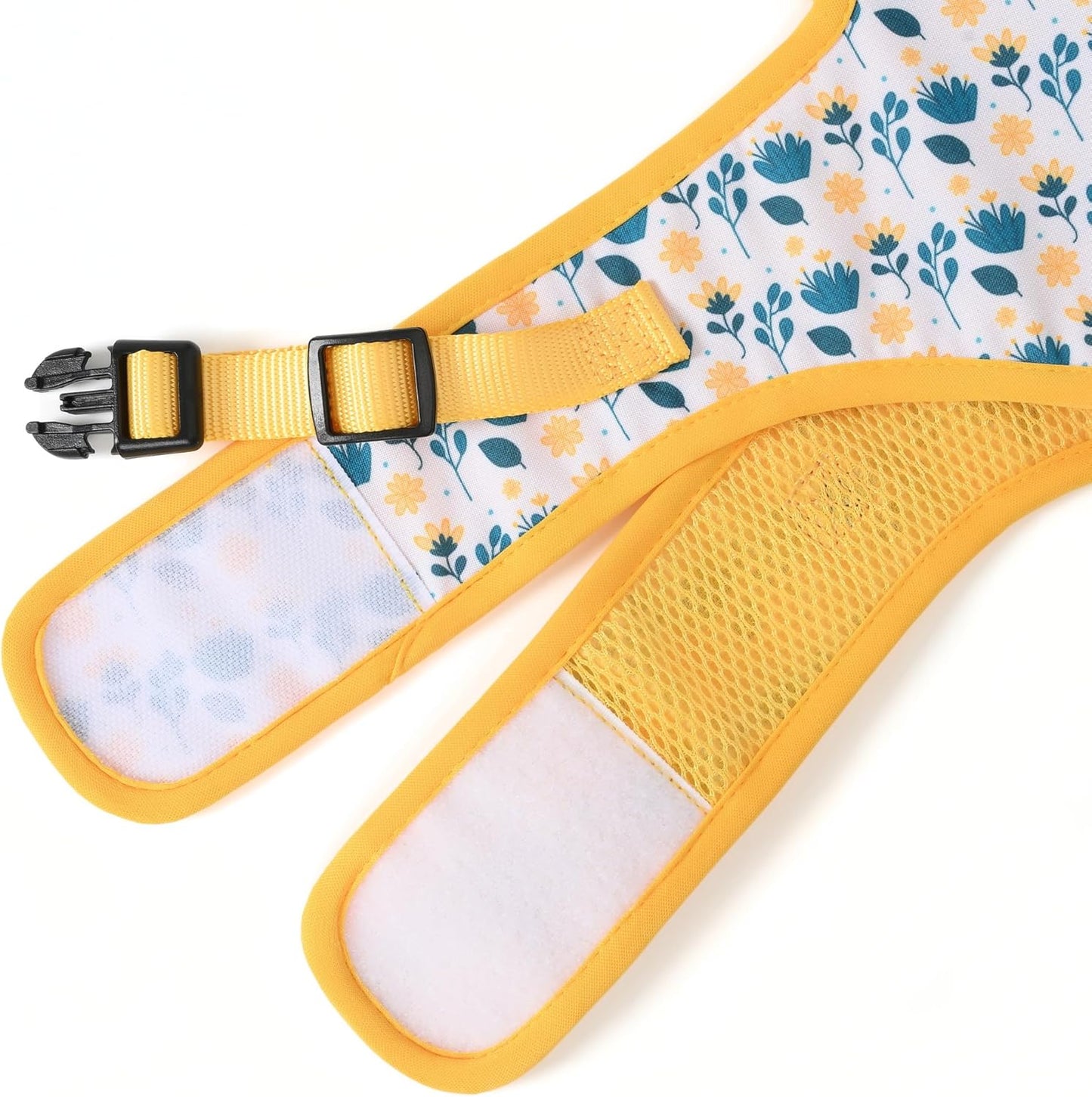 Mile High Life Dog Harness, Air Mesh Floral Vest Harness for 20 lbs Small Dogs & Cats, Easy Get on Adjustable Easy Closures Both Neck and Chest(Yellow Flower, M Chest 18"-20")