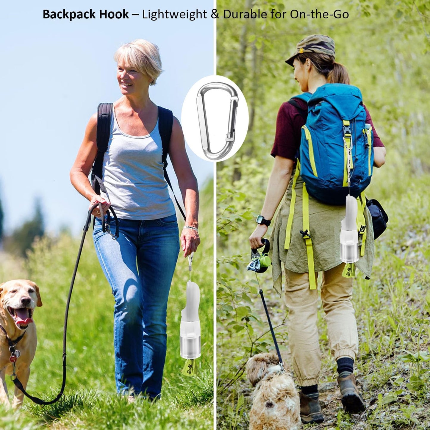 20oz Dog Water Bottle with Food Container & Poop Bag Dispenser | Leak-Proof Portable Pet Water Dispenser with Carabiner Clip | for Walking, Hiking, Travel (White, 20oz)