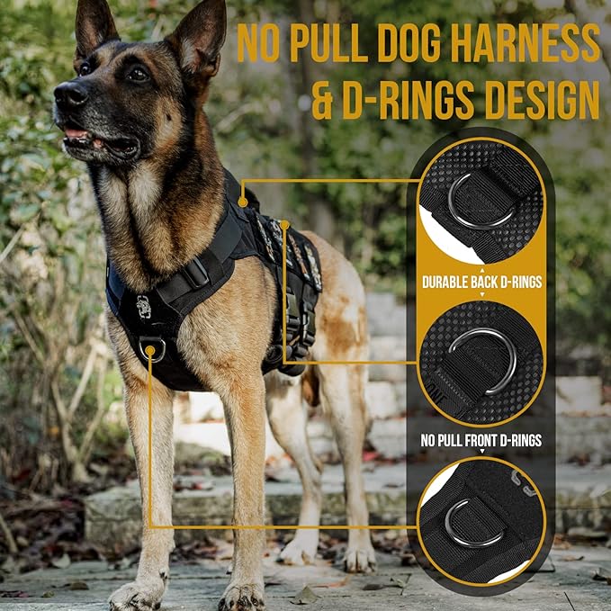 OneTigris No Pull Tactical Dog Harness for Medium Dog, Aire Mesh Dog Vest Harness, Breathable Military Dogs Molle Vests with Handles, Service Dogs Vest for Walking Hiking Training (M, Black)