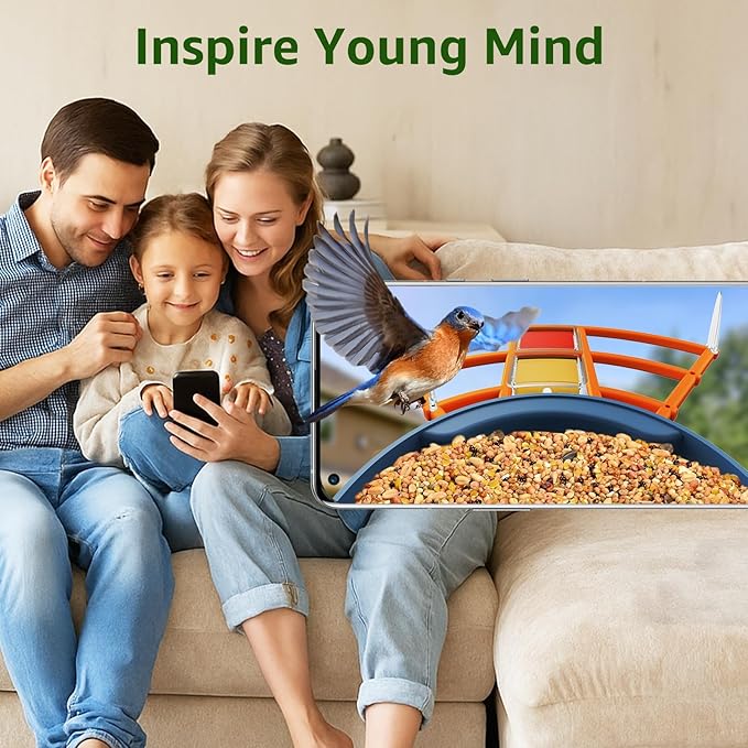 PeckCam® Smart Bird Feeder with Camera 2K HD Auto Detect & Notify, AI Identify 10000+ Birds Camera with Solar Panel 5 Perch Attachments Wireless Outdoor Birdwatching Gift for Birds Lover, Orange