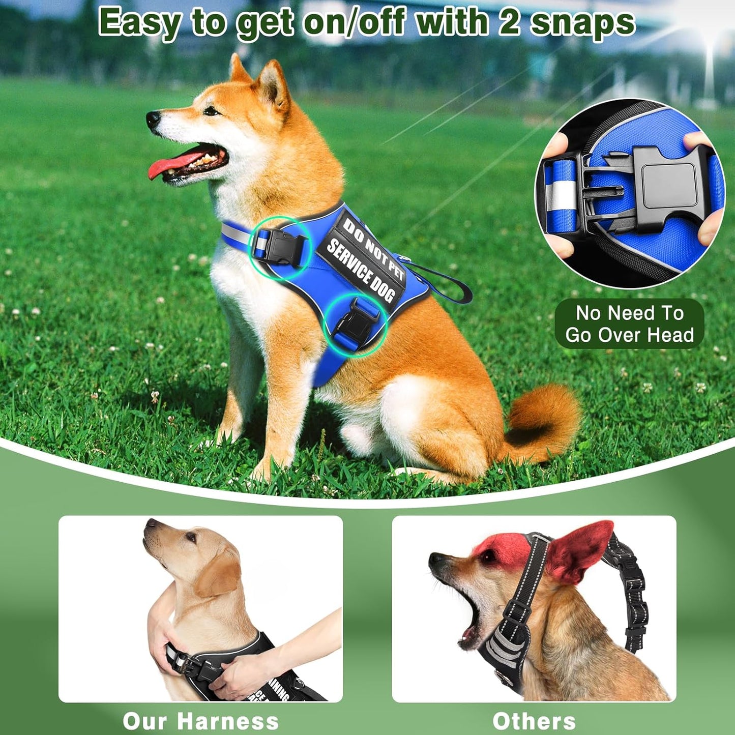 Service Dog Vest Harness and Leash Set+10 Patches,No Pull&Easy Walk Reflective Dog Harness with Soft Padded Handle for Training/Everyday,Fit Small/Medium/Large/Extra-Large Dogs (Blue S)