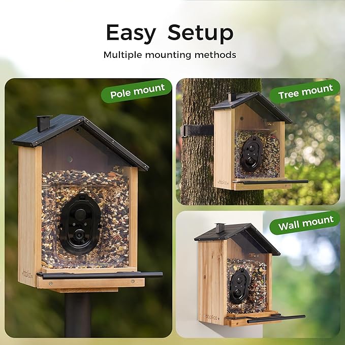Bird Feeder with Camera, BBPECO Smart Bird House Cam with Instant Arrival Alerts, AI Identifies 10,000+ Species & Free Cloud Video, Suitable for Birdwatching (Powered by Birdty App)