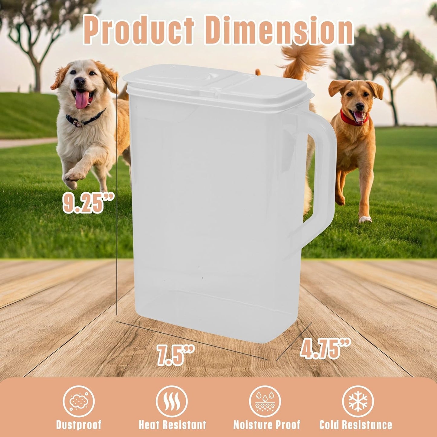 Buddeez Pet Food Storage Container - 8 Quart Capacity Dog / Cat Food & Bird Seed Container with Durable EZ Grip Handle, Flip Gray Lid (includes 1 Cup Clear Scoop)