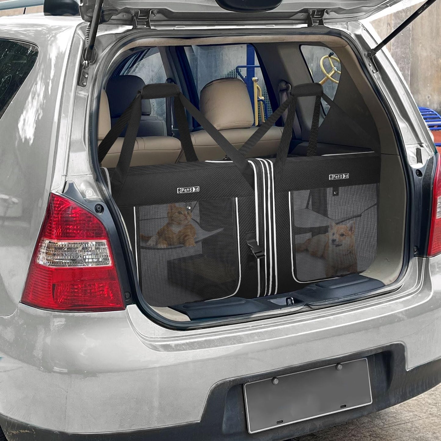 Petskd Portable Double Cat Carrier with Litter Box for Multiple Cats 2in1 Car Travel Carriers 36x17x17in Dual Large Cat Carrier with Safety Locking Zippers for Long Distance Travel