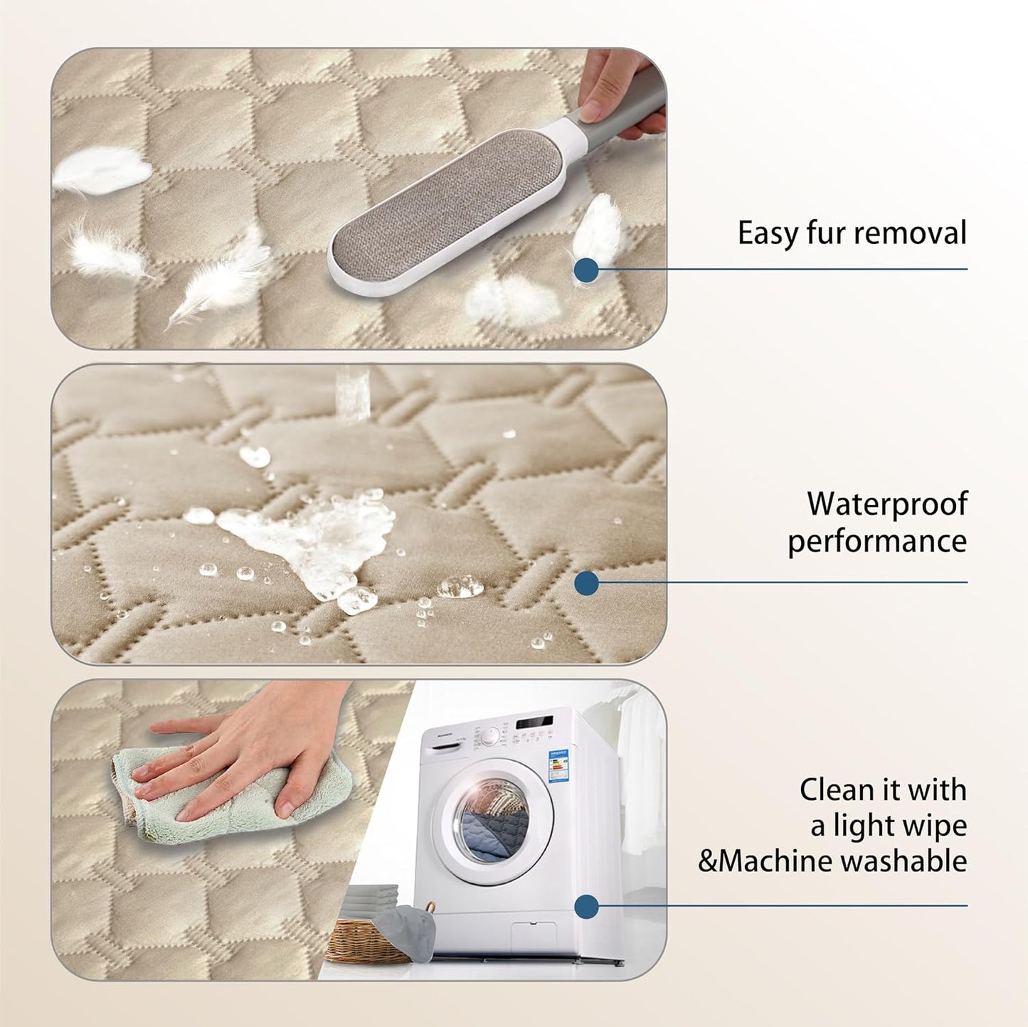 gogobunny 3X Stronger Waterproof Pet Blanket, Scratch Proof Furniture Protector for Dogs Cats, Reversible Cover 82x82 Inch, Dark Beige