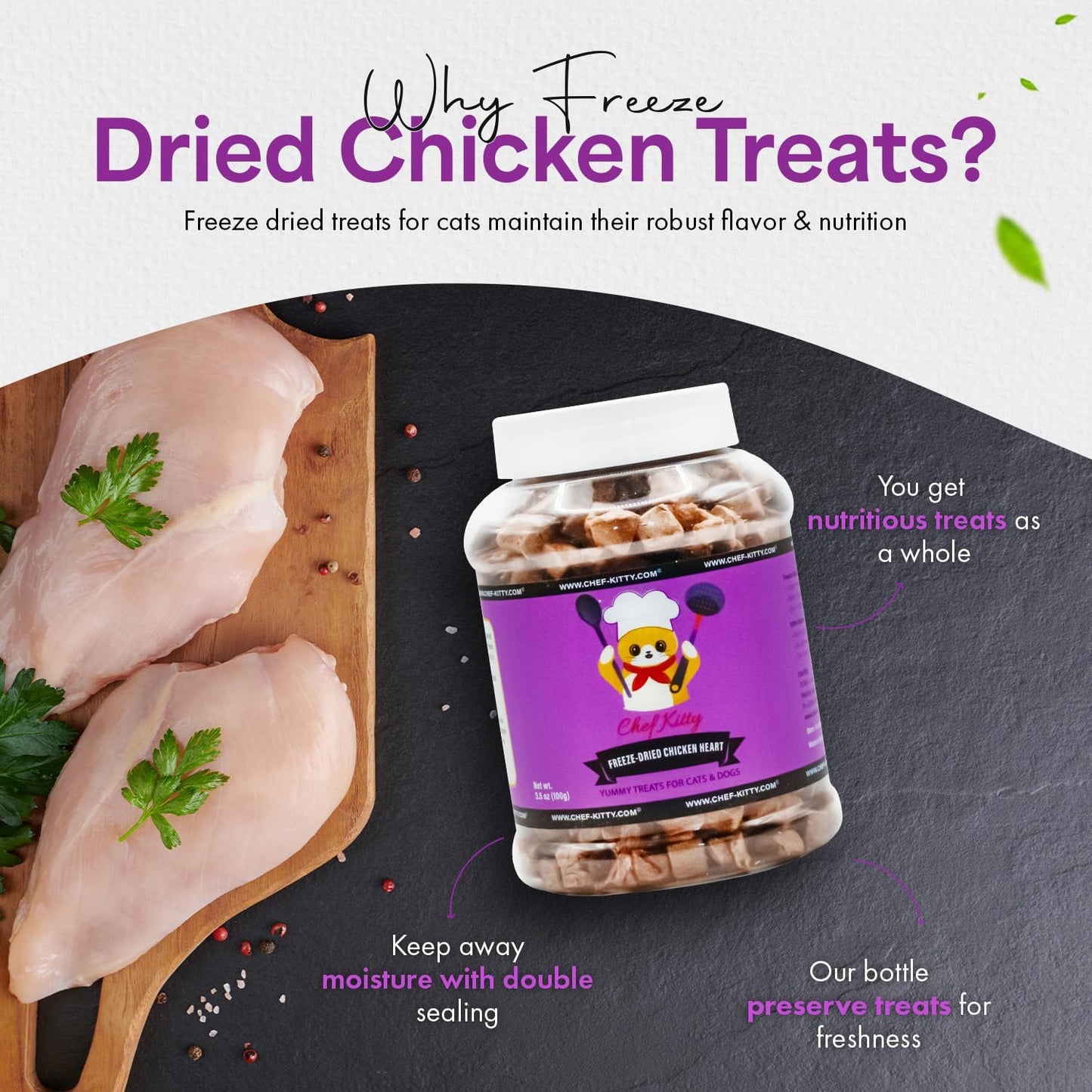Freeze-Dried Chicken Heart Treats for Cats & Dogs – 100% Human Grade, Single Ingredient, High-Protein, Healthy Snack – No Additives or Preservatives – 2.6oz - Inspected & Tested in USA