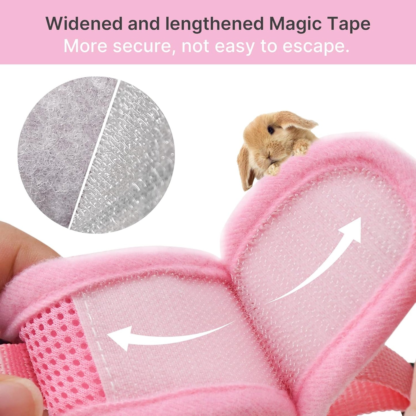 AIITLE Lightweight Escape Bunny Harness and Leash Set - Air Mesh Vest with Double D-Rings, Adjustable & Magic Tape Design, for Ferret/Cat/Puppy Training and Hiking Adventures, Pink L