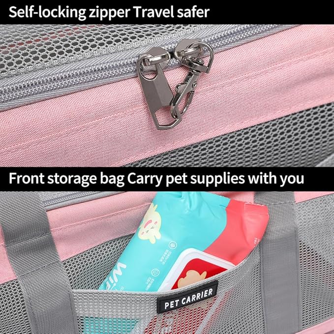 Airline Approved Pet Carrier for Cats and Small Dogs, Breathable and Collapsible Design, Portable Travel Bag for Bearded Dragon, Puppies Animal Hangbag, Rabbit Cage (Pink, Small)