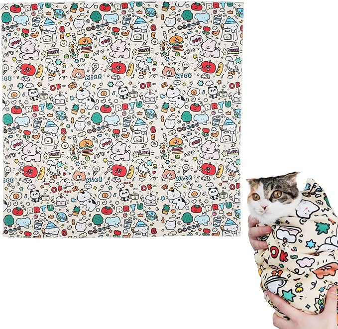 35.5" Extra Large Cat Grooming Wrap – Anti-Escape Cat Wrap for Cutting Nails, Brushing & Medication – Soft, Comfortable, Reusable, Self-Adhering, Holds Cats Up to 22lbs (Elephant Cat)