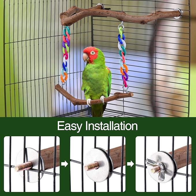 Bird Swing Toys, Standing Bird Perch with Natural Grape Wood, U Shape Hangable Birdcage Accessories, Birds Chewing Toy for Budgerigars, Parakeets, Cockatiels, Conures, Lovebirds, Finches (1Pack)