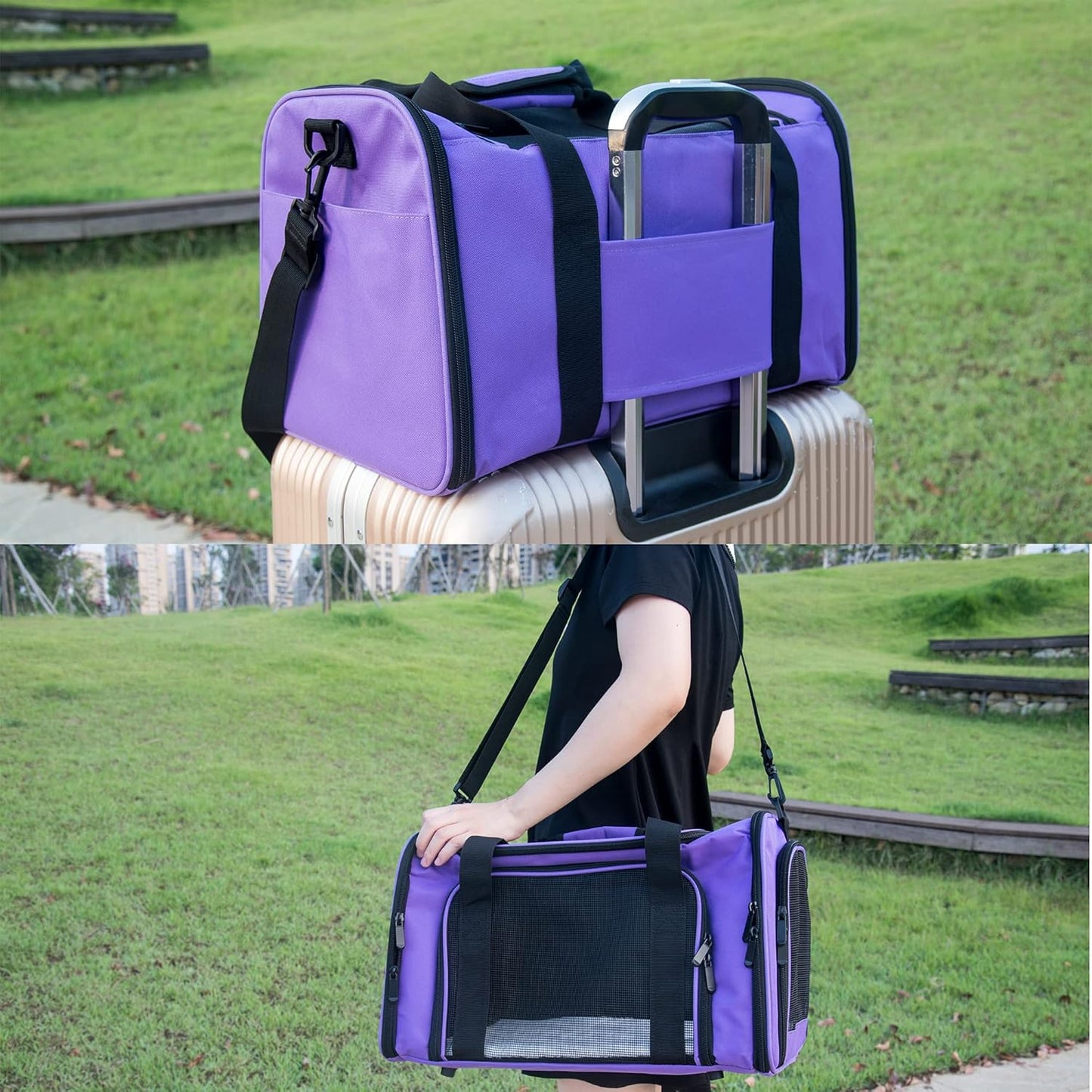 Soft Sided Carrier for Small Medium Cats Dogs,TSA Airline Approved Collapsible Travel Pet Carrier Medium Purple