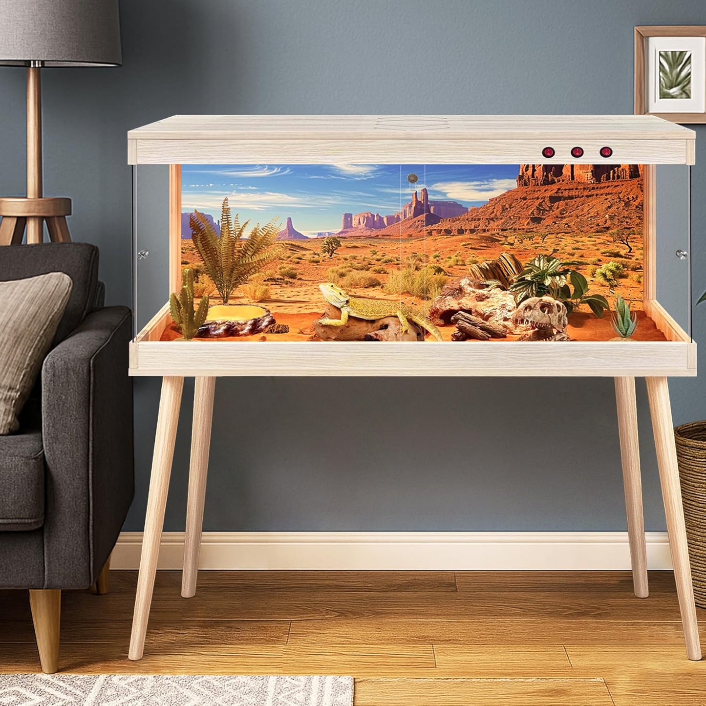 Royxen Tempered Glass Bearded Dragon Tank,81 Gallon Reptile Tank with Leg Stand,Built-in Lighting Reptile Enclosure Scartch-Proof Bearded Dragon Encloure for Chameleon,Snake,Lizard(Oak,48"x 20"x 20")