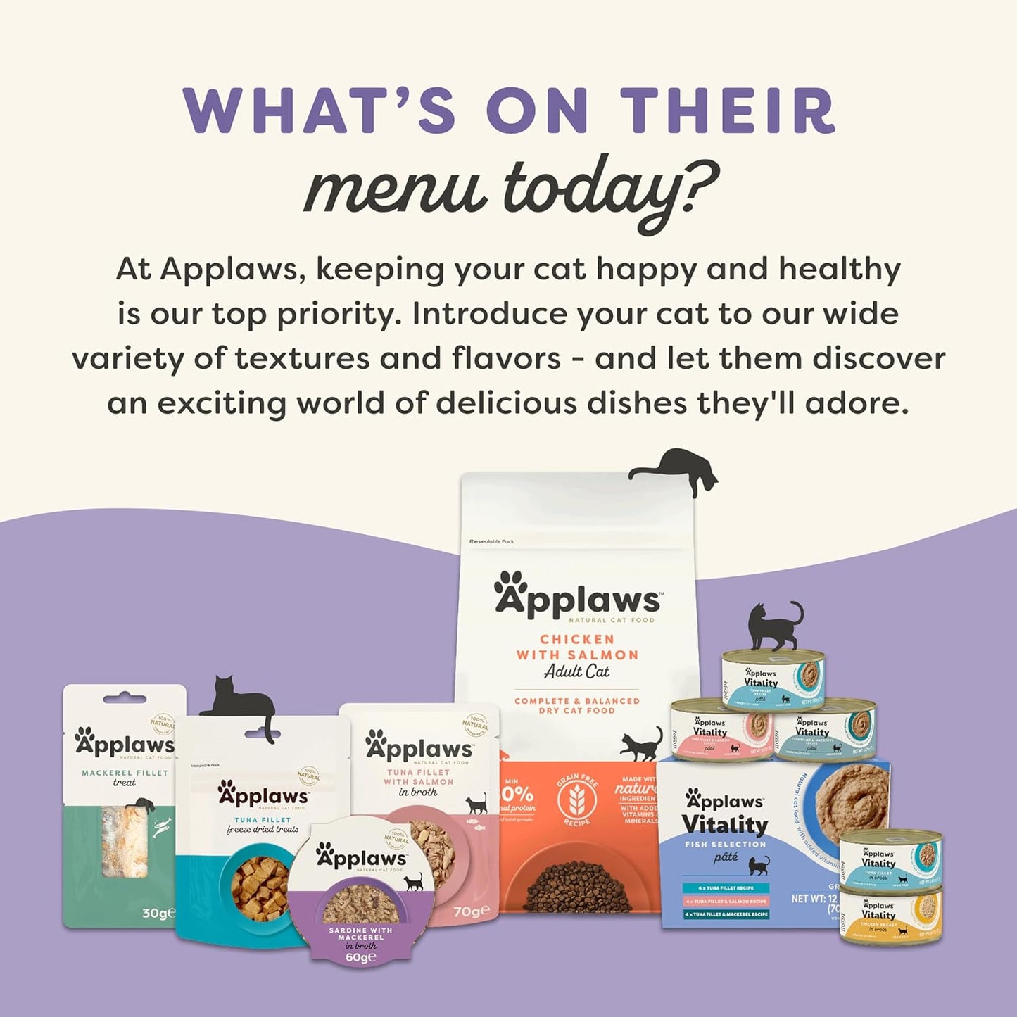 Applaws Vitality Wet Cat Food Paté, Natural Cat Food with Added Vitamins & Minerals, Grain-Free, Carrageenan Free, Variety Selection (24 Count, 2.47 oz Cans)