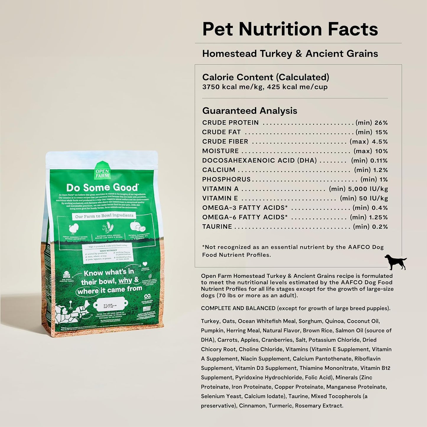 Open Farm, Ancient Grains Dry Dog Food, Protein-Rich & Nutrient Dense, 90% Animal Protein Mixed with Non-GMO Fruits, Veggies and Superfoods, Homestead Turkey Recipe, 4lb Bag