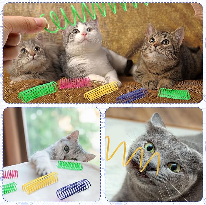 Yunsailing 100 Pcs 3.5 Inch Cat Spring Toy Cat Spiral Toys for Indoor Colorful Interactive Plastic Springs Coil for Kitten Hunting Swatting Biting