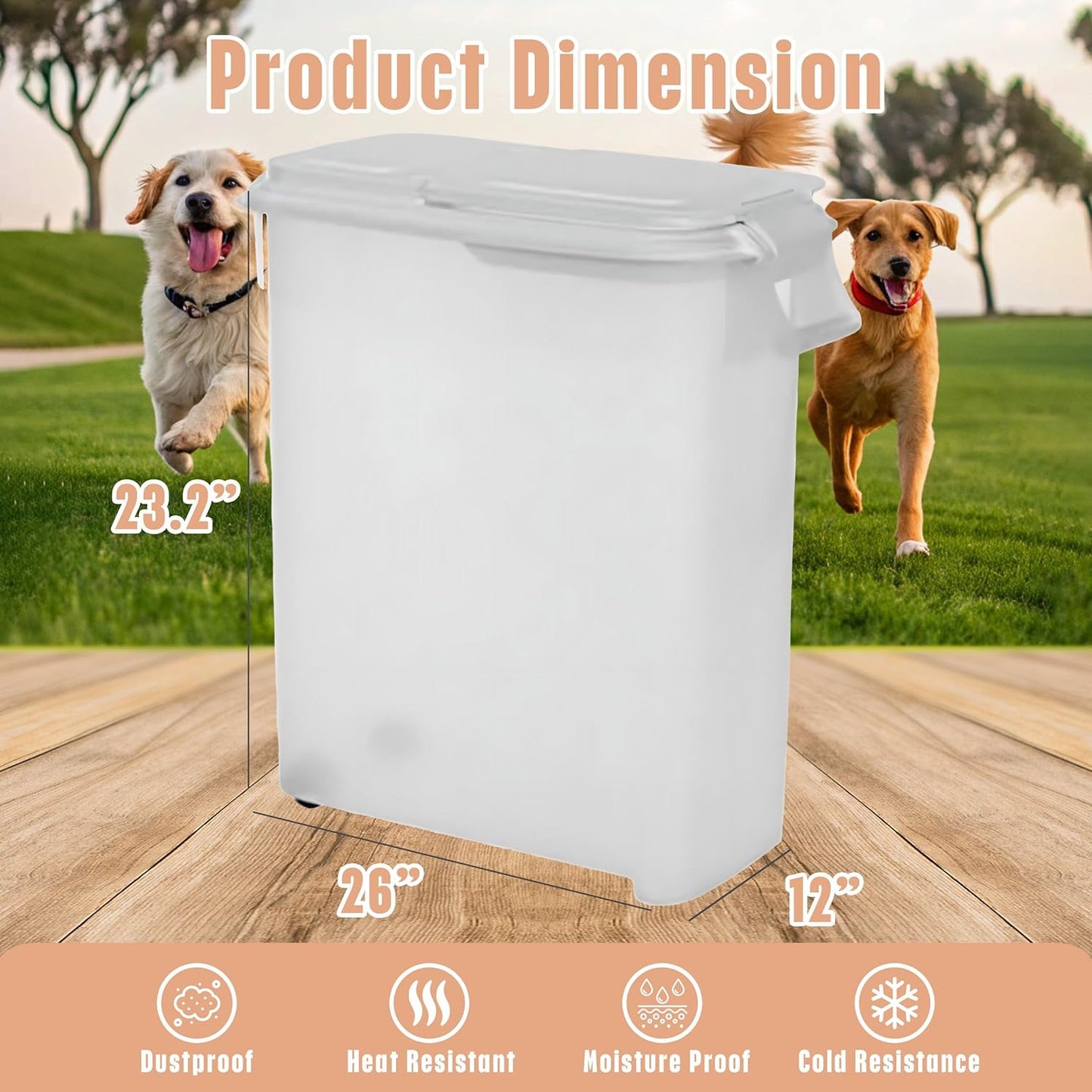 Buddeez Airtight Pet Food Storage Container - 50 QT Capacity Dog Food Storage Container, Cat Food Container, Bird Seed Storage Container, Rolling Storage Bin, Air Tight with White Lid
