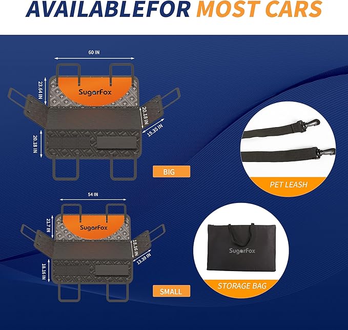 Dog Back Seat Extender & Car Seat Cover - Upgraded PU Leather, Hard Bottom Holds 400lbs, Waterproof Anti-Scratch Dog Hammock for Cars, SUVs, Trucks Easy to Clean + Pets Safety Belt (BLACK-XL)